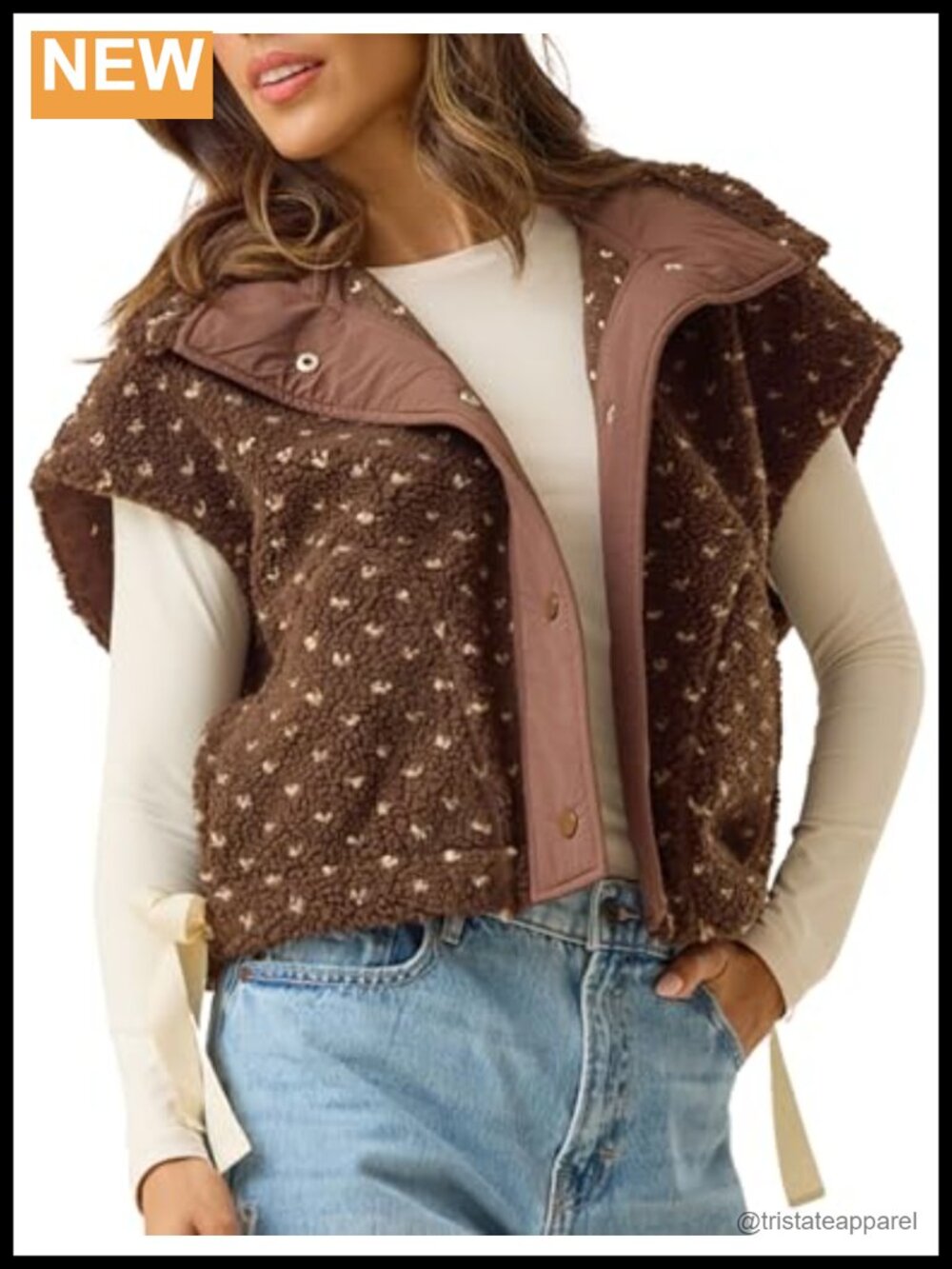 Women's Heart Quilted Sherpa Vest Sleeveless Fleece Jacket with Pockets